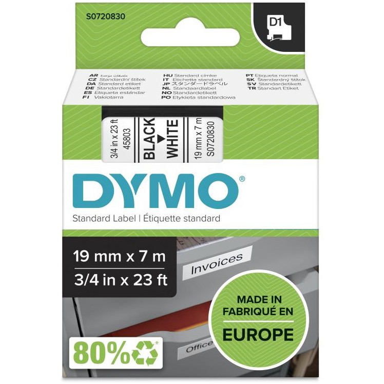 Original Dymo 45803 Black On White 19mm x 7m D1 Labelling Tape (S0720830)