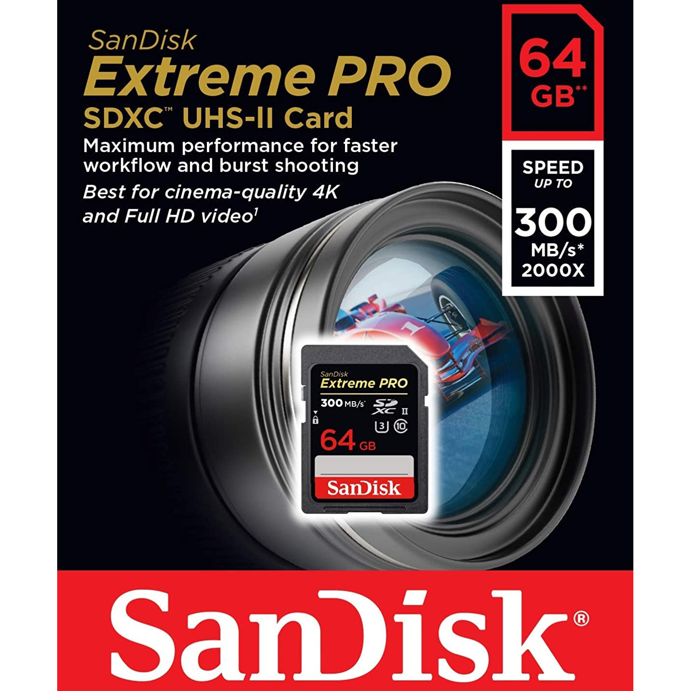 Original Sandisk Extreme Pro 64Gb U3 V90 Class 10 300Mbs Read Speed Memory Card (SDSDXDK-064G-GN4IN)