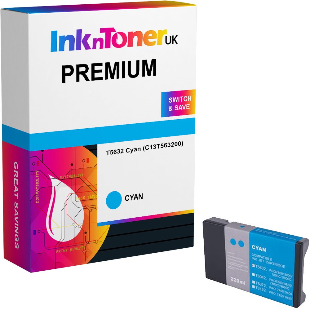 Premium Compatible Epson T5632 Cyan Ink Cartridge (C13T563200)