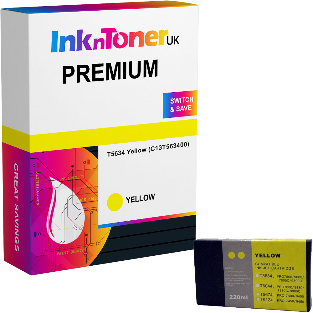 Premium Compatible Epson T5634 Yellow Ink Cartridge (C13T563400)
