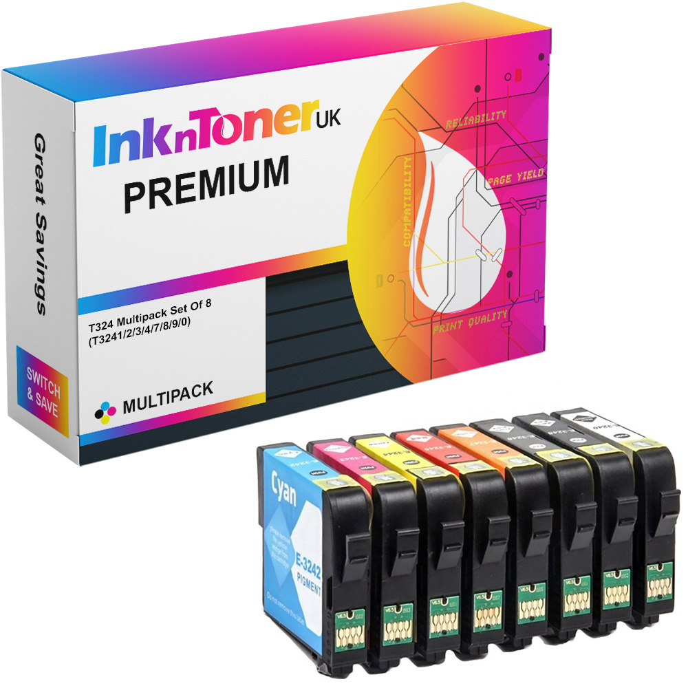 Premium Compatible Epson T324 Multipack Set Of 8 Ink Cartridges (T3241/2/3/4/7/8/9/0) Puffin