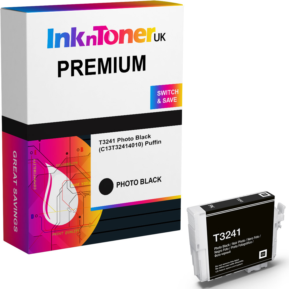 Premium Compatible Epson T3241 Photo Black Ink Cartridge (C13T32414010) Puffin