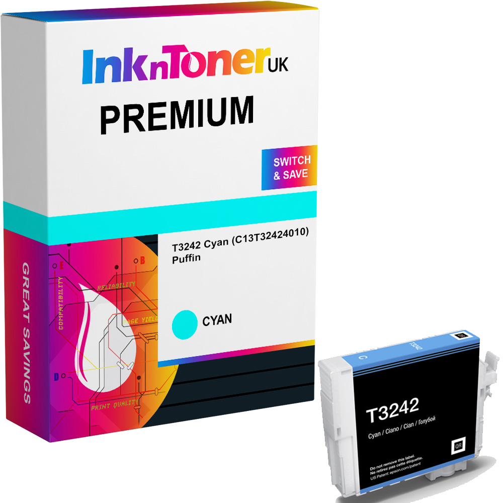 Premium Compatible Epson T3242 Cyan Ink Cartridge (C13T32424010) Puffin