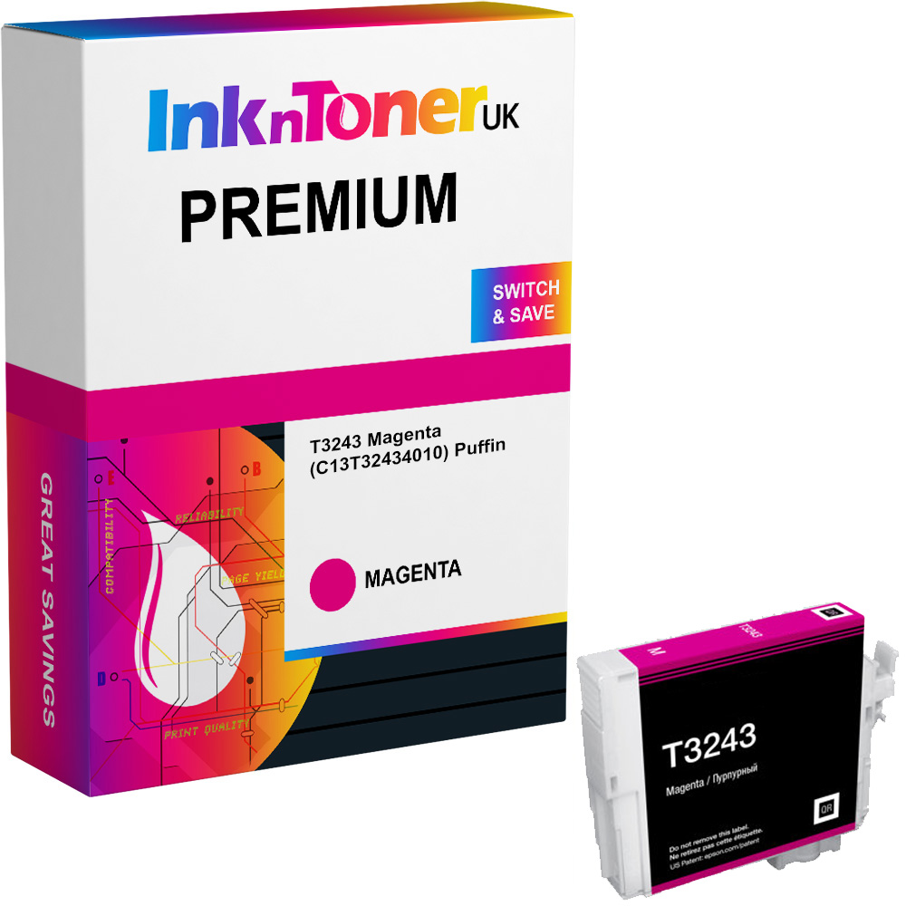 Premium Compatible Epson T3243 Magenta Ink Cartridge (C13T32434010) Puffin