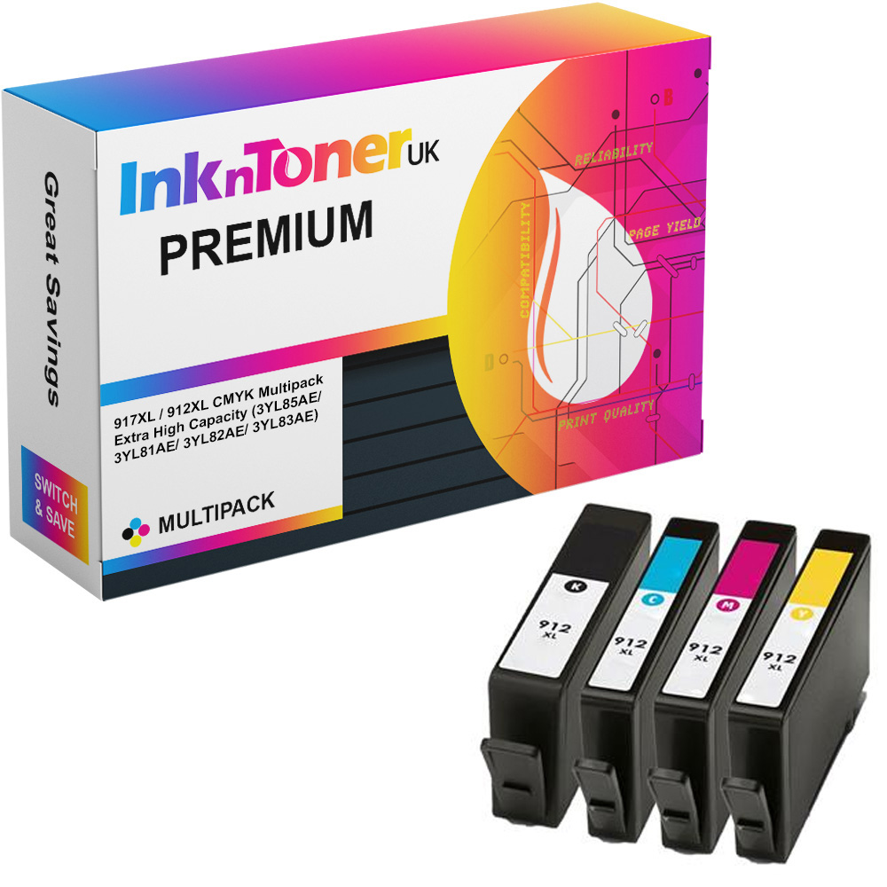 Premium Remanufactured HP 917XL / 912XL CMYK Multipack Extra High Capacity Ink Cartridges (3YL85AE/ 3YL81AE/ 3YL82AE/ 3YL83AE)
