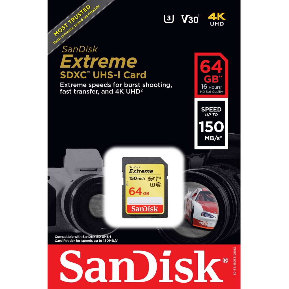 Original Sandisk Extreme 64Gb Sdxc Uhs-1 Class 10 (SDSDXV2-064G-GNCIN)
