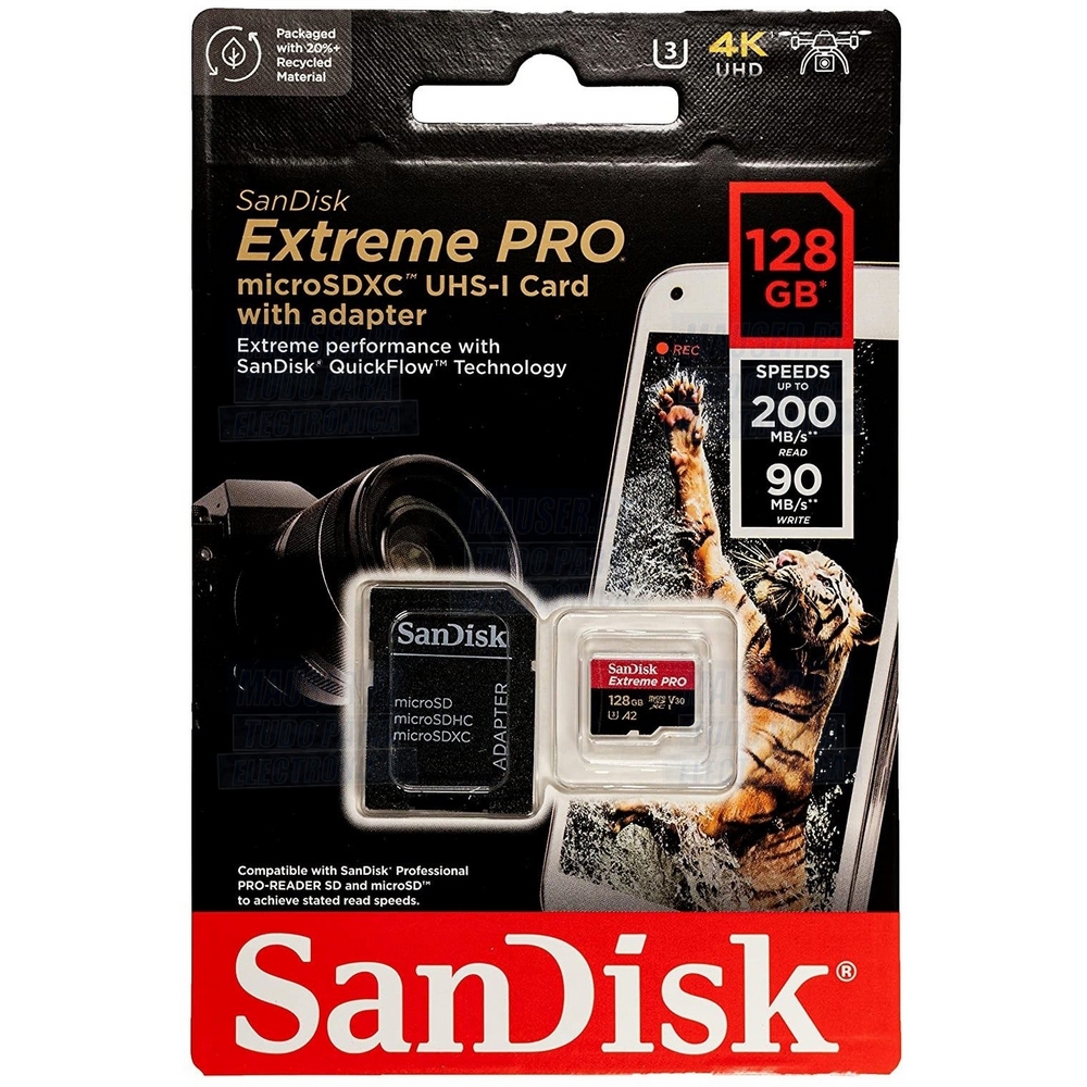 Original Sandisk Extreme Pro 128Gb Micro Sdxc Uhs-I Class 10 With Adaptor (SDSQXCD-128G-GN6MA)