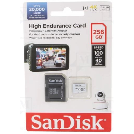 Original Sandisk High Endurance 256Gb Uhs-I Class 10 Microsdhc Memory Card And Adapter (SDSQQNR-256G-GN6IA)