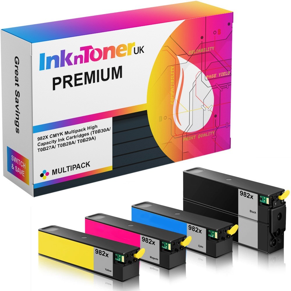 Premium Remanufactured HP 982X CMYK Multipack High Capacity Ink Cartridges (T0B30A/ T0B27A/ T0B28A/ T0B29A)