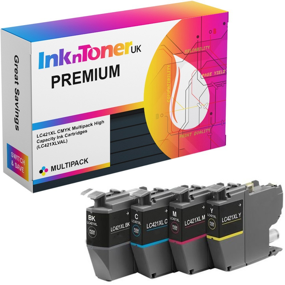Premium Compatible Brother LC421XL CMYK Multipack High Capacity Ink Cartridges (LC421XLVAL)