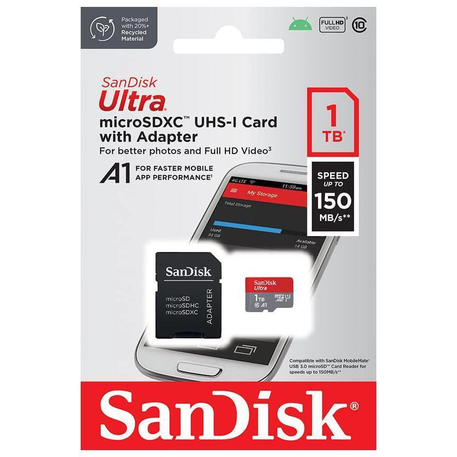 Original Sandisk Ultra 1Tb Microsdxc Uhs-I Class 10 Memory Card (SDSQUAC-1T00-GN6MA)