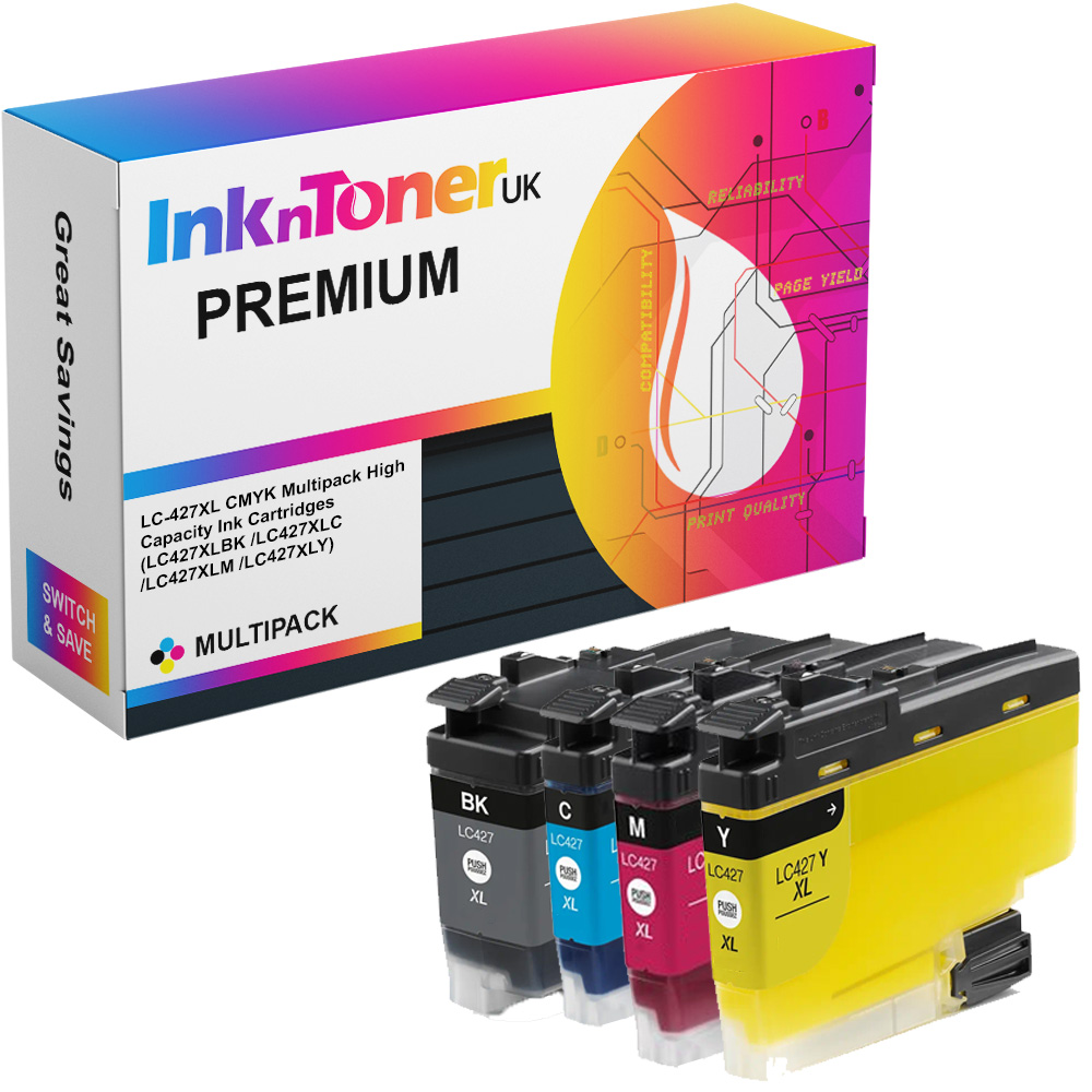Premium Compatible Brother LC-427XL CMYK Multipack High Capacity Ink Cartridges (LC427XLBK /LC427XLC /LC427XLM /LC427XLY)