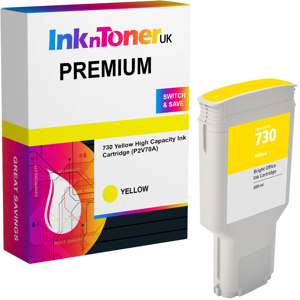 Premium Compatible Hp 730 Yellow High Capacity Ink Cartridge (P2V70A)