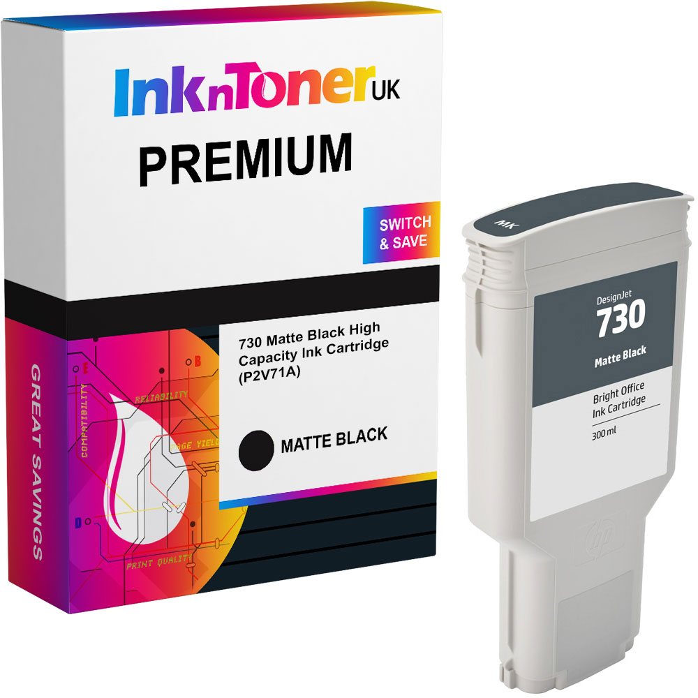 Premium Compatible HP 730 Matte Black High Capacity Ink Cartridge (P2V71A)