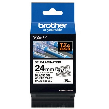 Original Brother TZE-SL251 Black On White Adhesive Self-Laminating Labelling Tape Cassette 24mm x 8m (TZESL251)