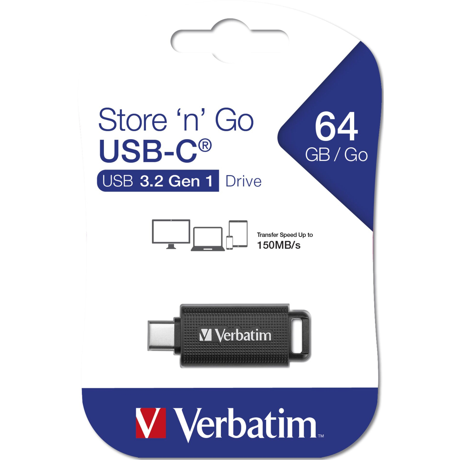 Original Verbatim Usb Drive 3.2 Gen 1 64Gb Retractable Usb-C (49458)