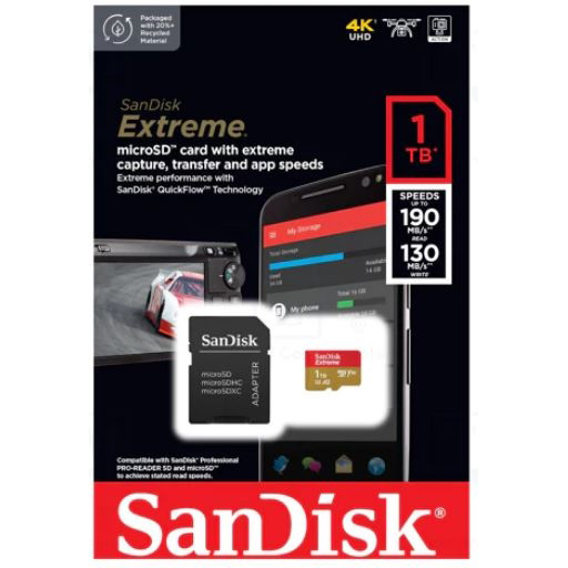 Original Sandisk Extreme 1Tb Class 3 Uhs-I Microsdxc Memory Card And Adapter (SDSQXAV-1T00-GN6MA)