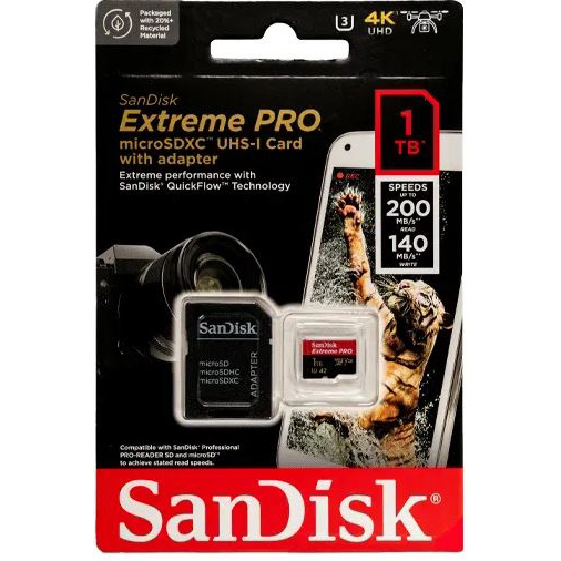 Original Sandisk Extreme Pro 1Tb Microsdxc Uhs-I Class 10 Memory Card And Adapter (SDSQXCD-1T00-GN6MA)