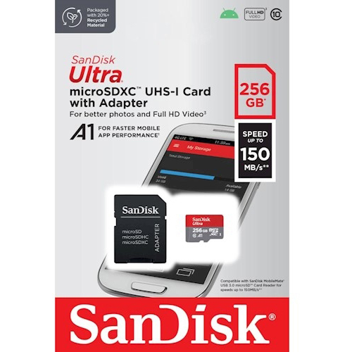 Original Sandisk Ultra 256Gb Uhs-I Class 10 Microsdxc Memory Card And Adapter (SDSQUAC-256G-GN6MA)