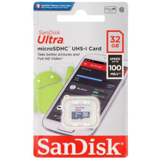 Original Sandisk Ultra 32Gb Microsdxc Class 10 Memory Card And Adapter (SDSQUNR-032G-GN3MN)