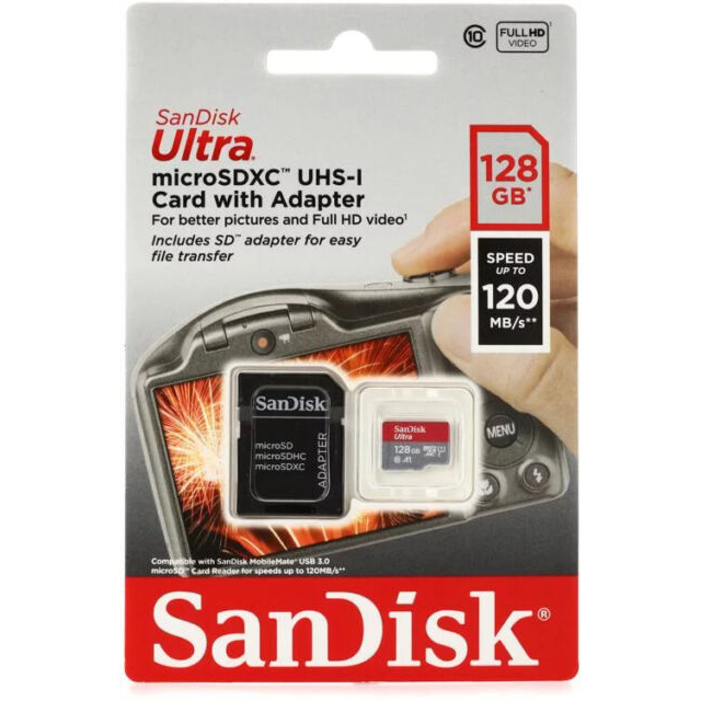 Original Sandisk Ultra Microsd 128Gb Microsdxc Uhs-I Class 10 Memory Card (SDSQUA4-128G-GN6IA)