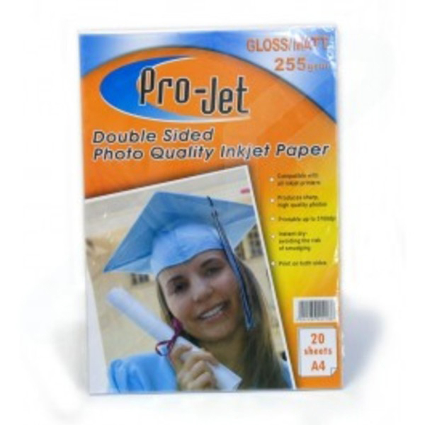 Original Pro-Jet A4 255gsm Glossy with Matt Double Sided Photo Paper - 20 sheets