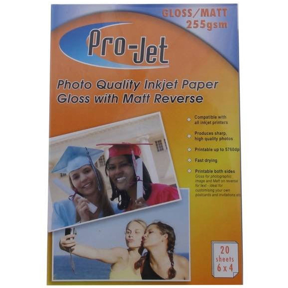 Original Pro-Jet A6 6x4 255gsm Glossy with Matt Double Sided Photo Paper - 20 sheets