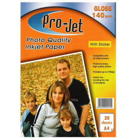Original Pro-Jet A4 140gsm Glossy Self Adhesive Sticker Paper - 20 sheets