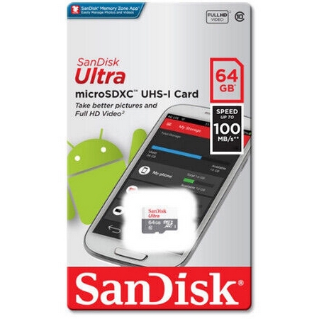 Original SanDisk Ultra 64Gb Class 10 Microsdxc Memory Card And Adapter (SDSQUNR-064G-GN3MN)
