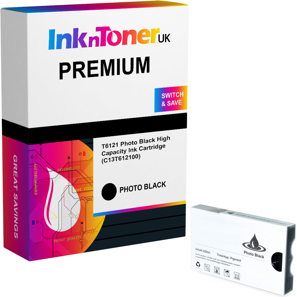 Premium Compatible Epson T6121 Photo Black High Capacity Ink Cartridge (C13T612100)