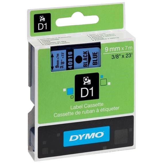 Original Dymo 40916 Black On Blue D1 Adhesive Labelling Tape 9mm x 7m (S0720710)