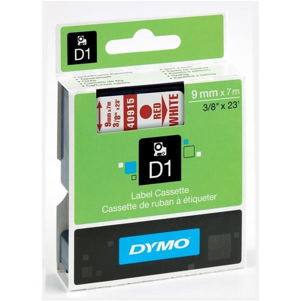 Original Dymo 40915 Red On White D1 Adhesive Labelling Tape 9mm x 7m (S0720700)