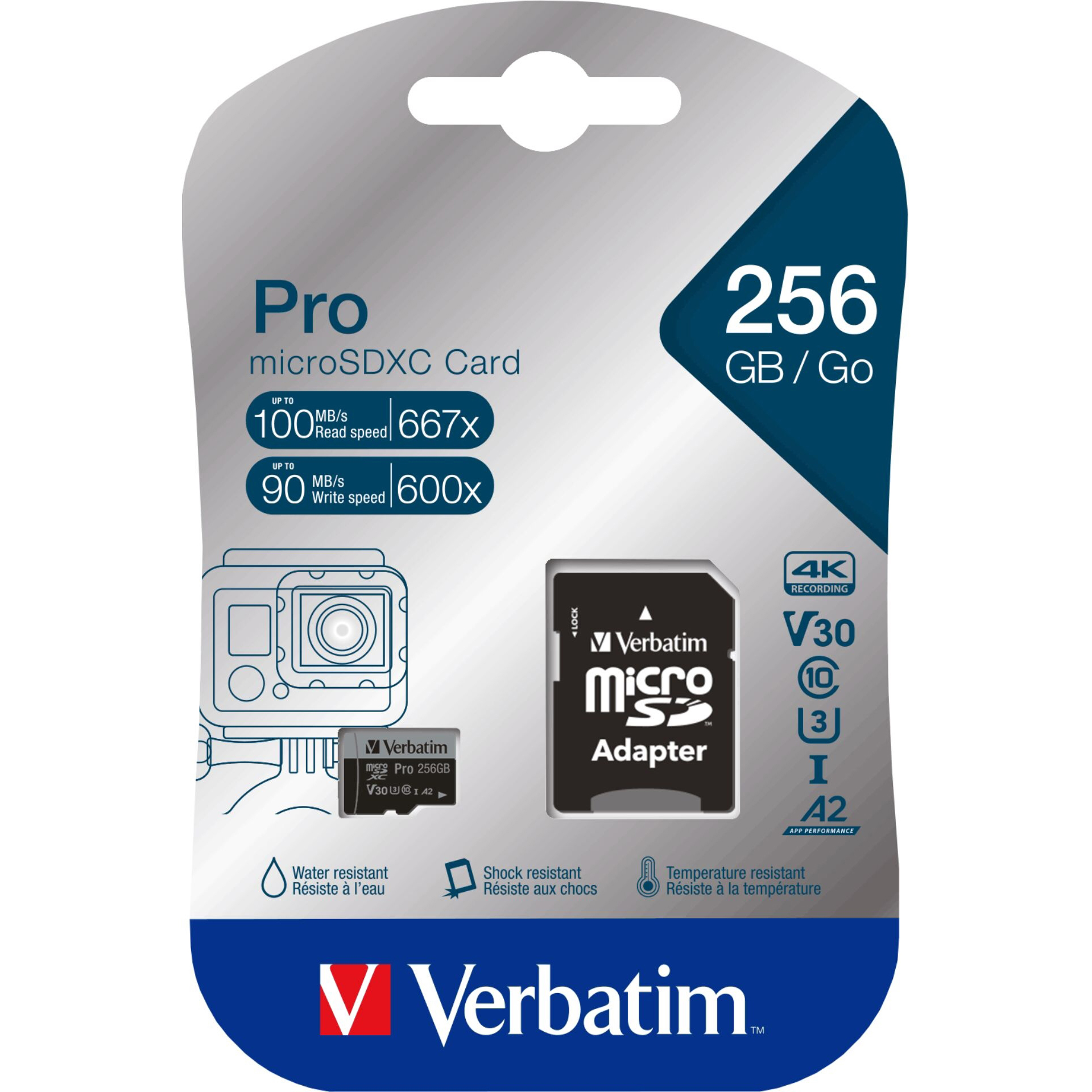 Original Verbatim Micro Sdxc Card Pro U3 C10 A2 256Gb Incl Adatr (47045)