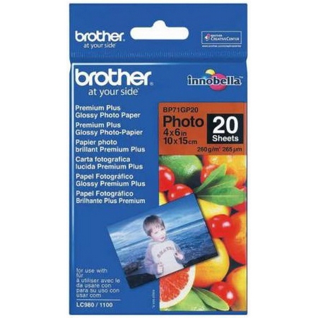 Original Brother Premium White Glossy Photo Paper 4 X 6 Inch 20 Sheets (BP71GP20)