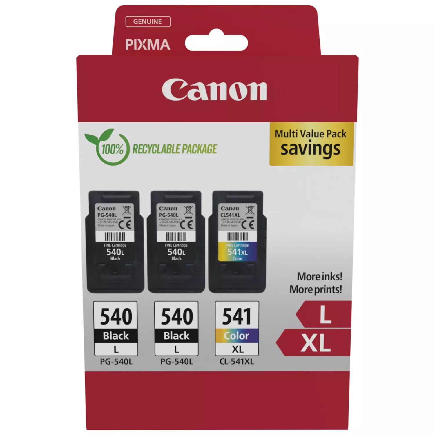 Original Canon PG-540L x2 / CL-541XL Black & Colour Multipack High Capacity 3 Ink Cartridges (5224B017)