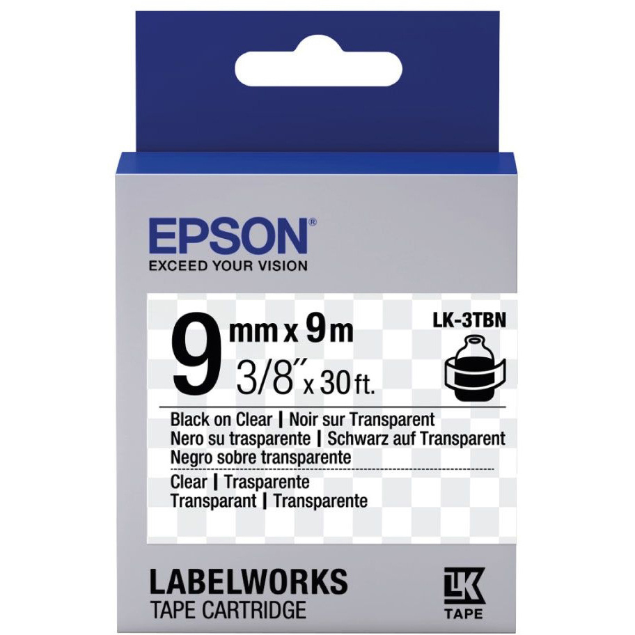 Original Epson Lk-3Tbn Label Cartridge Clear Black/Clear 9Mm (9M) (C53S653004)