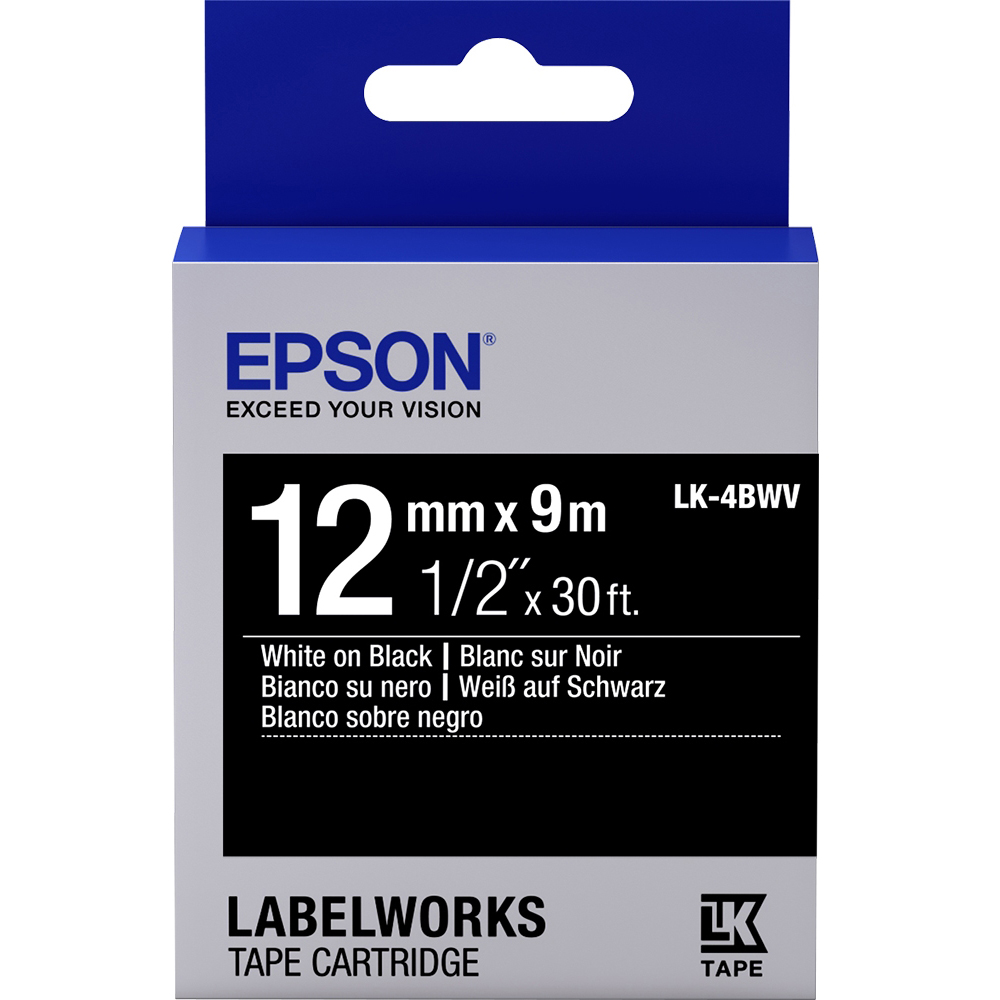 Original Epson Lk-4Bwv Label Cartridge White/Black 12Mm (9M) (C53S654009)