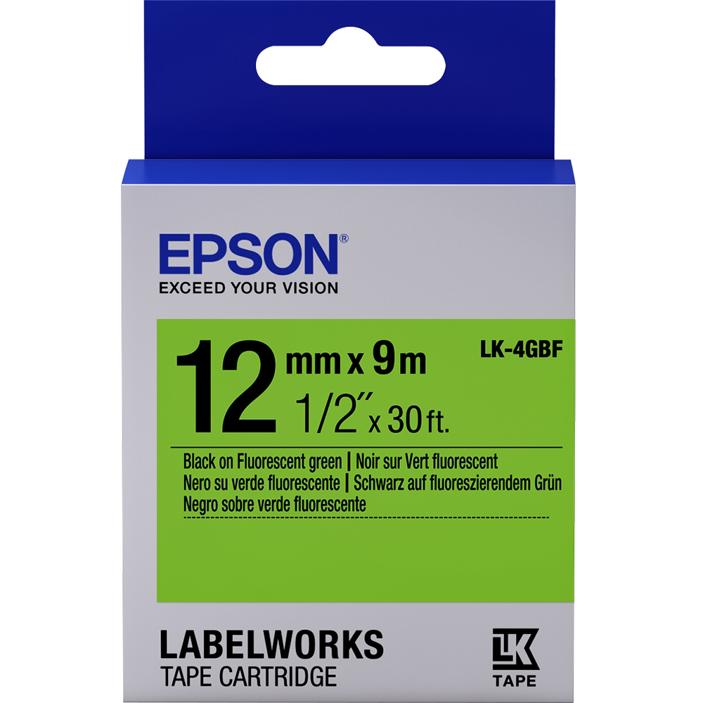 Original Epson Lk-4Gbf Label Cartridge Black Green 12Mm (9M) (C53S654018)