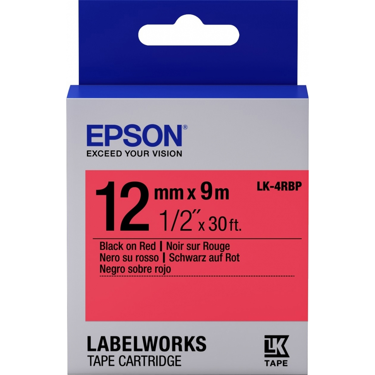 Original Epson Lk-4Rbp Label Cartridge Black/Red 12Mm (9M) (C53S654007)