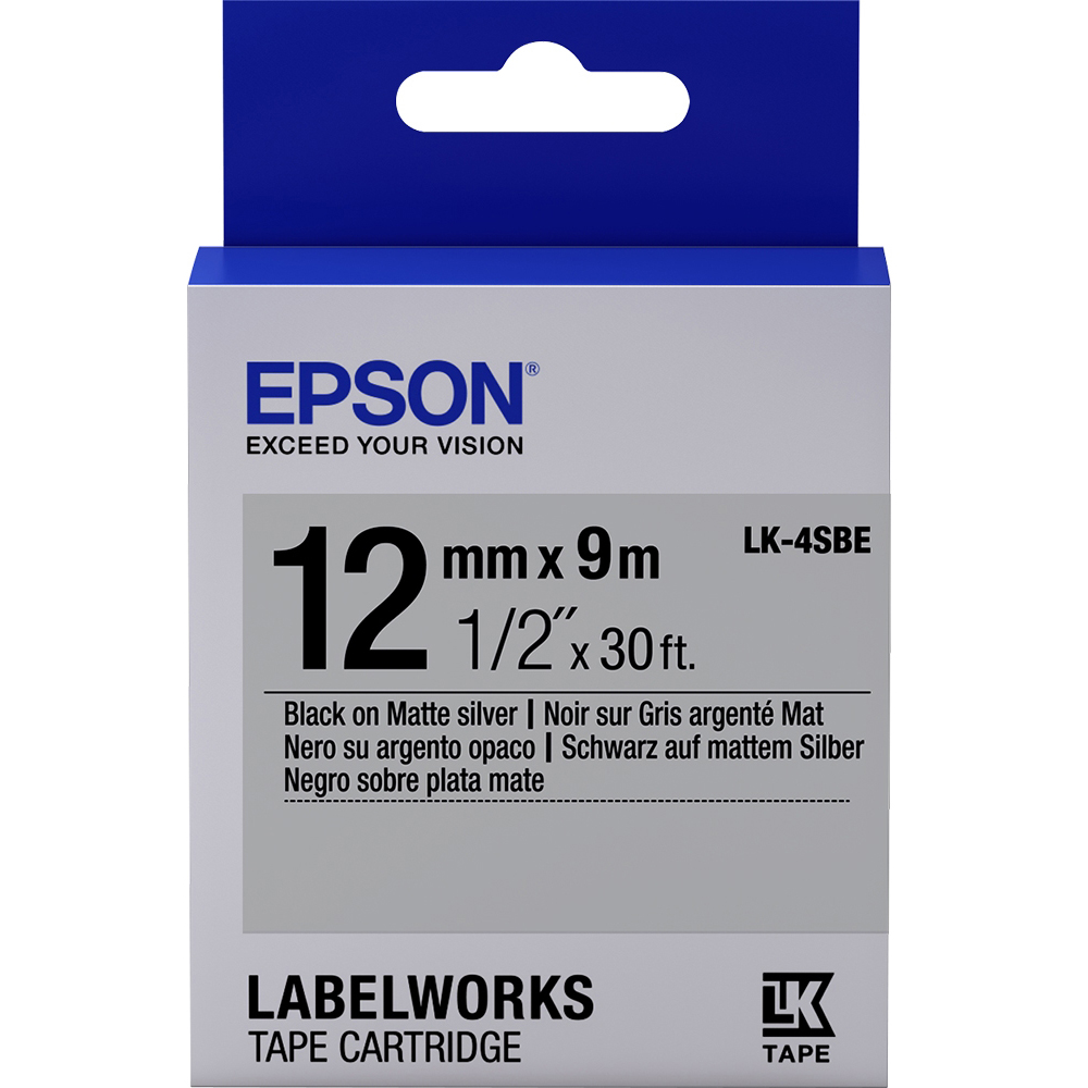 Original Epson Lk-4Sbe Label Cartridge Black Matt Silver 12Mm (9M) (C53S654017)
