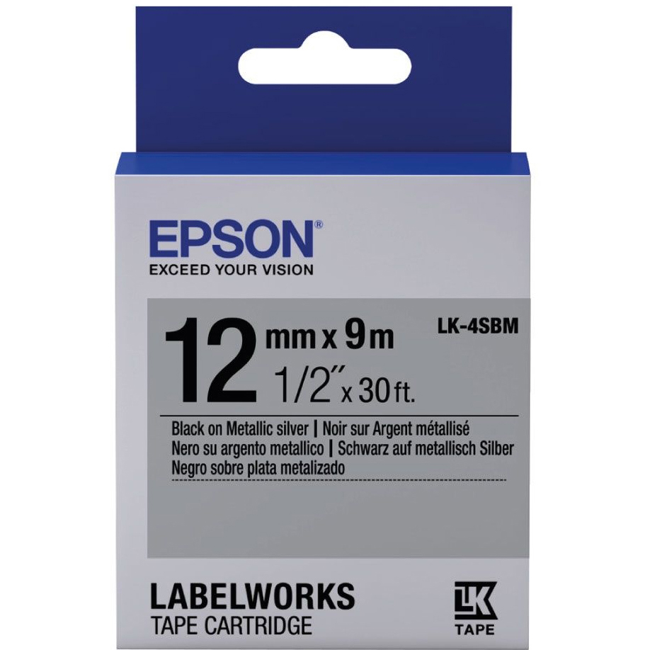 Original Epson Lk-4Sbm Label Cartridge Black Silver 12Mm (9M) (C53S654019)