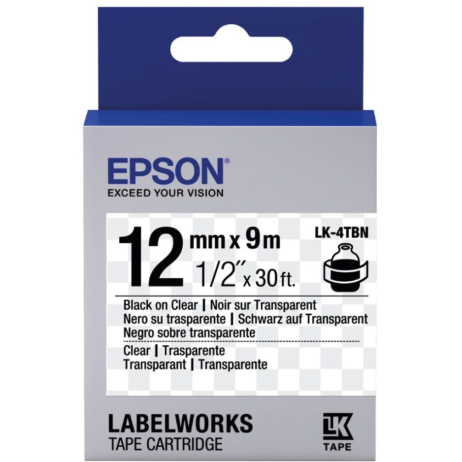 Original Epson Lk-4Tbn Label Cartridge Black Transparent 12Mm (9M) (C53S654012)