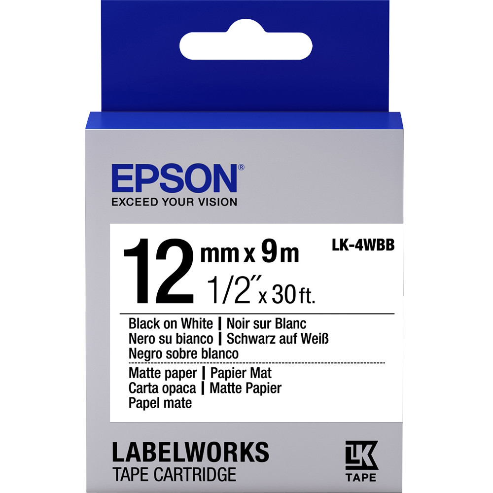 Original Epson Lk-4Wbb Label Cartridge Black White 12Mm (9M) (C53S654023)
