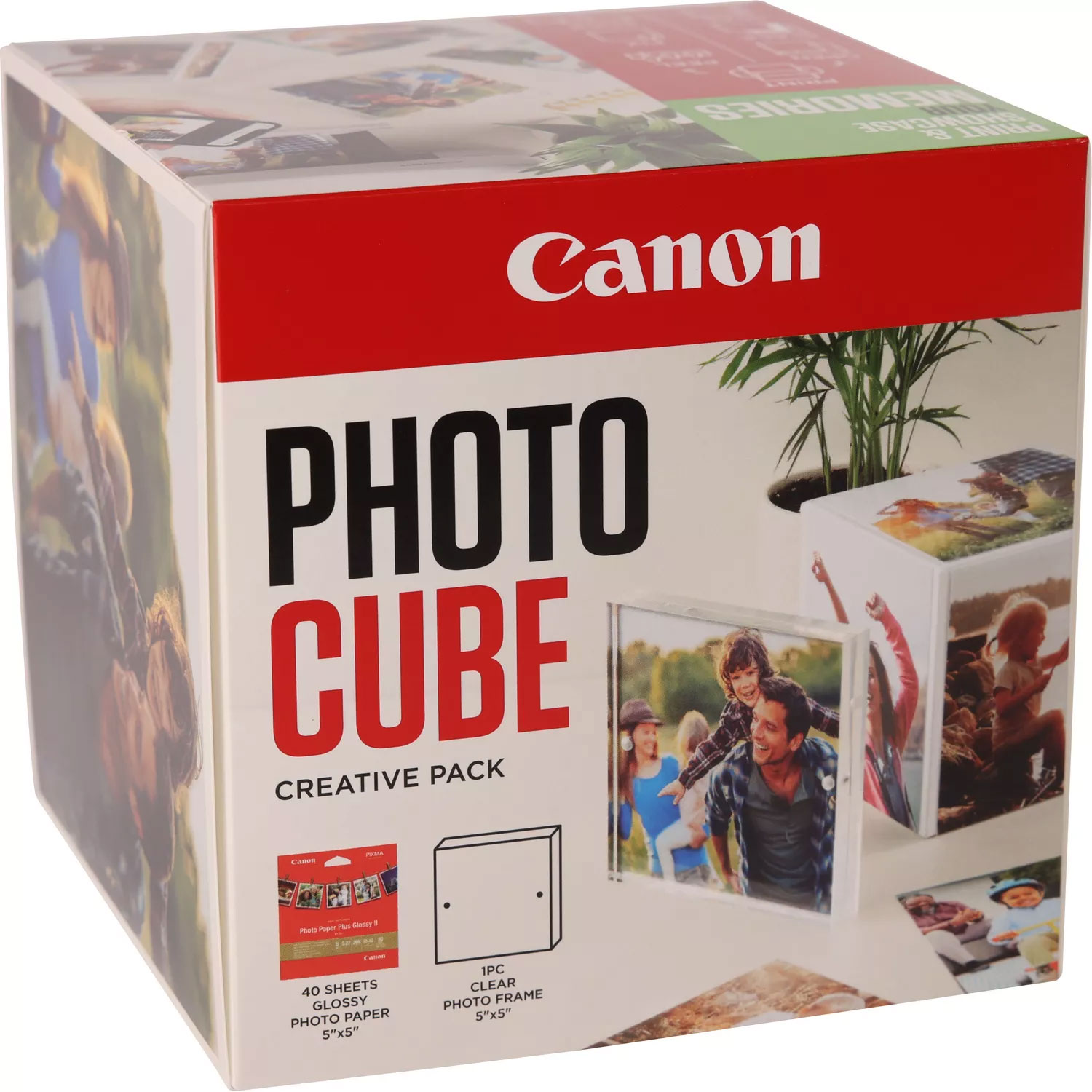 Original Canon Photo Cube and Frame + PP-201 5x5? Photo Paper Plus Glossy II (40 sheets) Pack Green (2311B078)