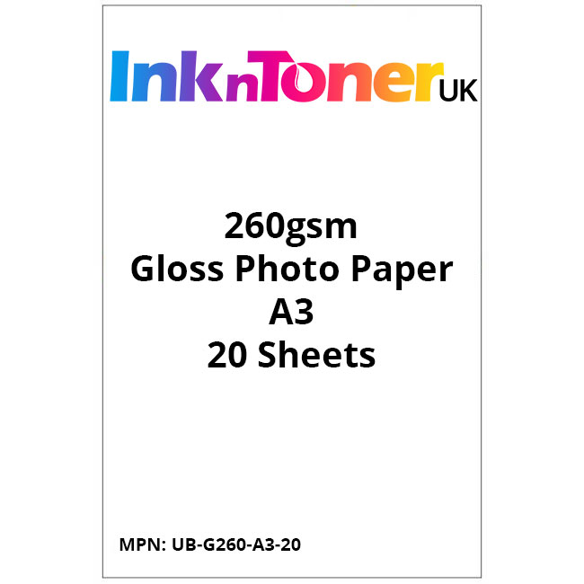 Premium Compatible A3 260gsm Gloss Photo Paper - 20 sheets