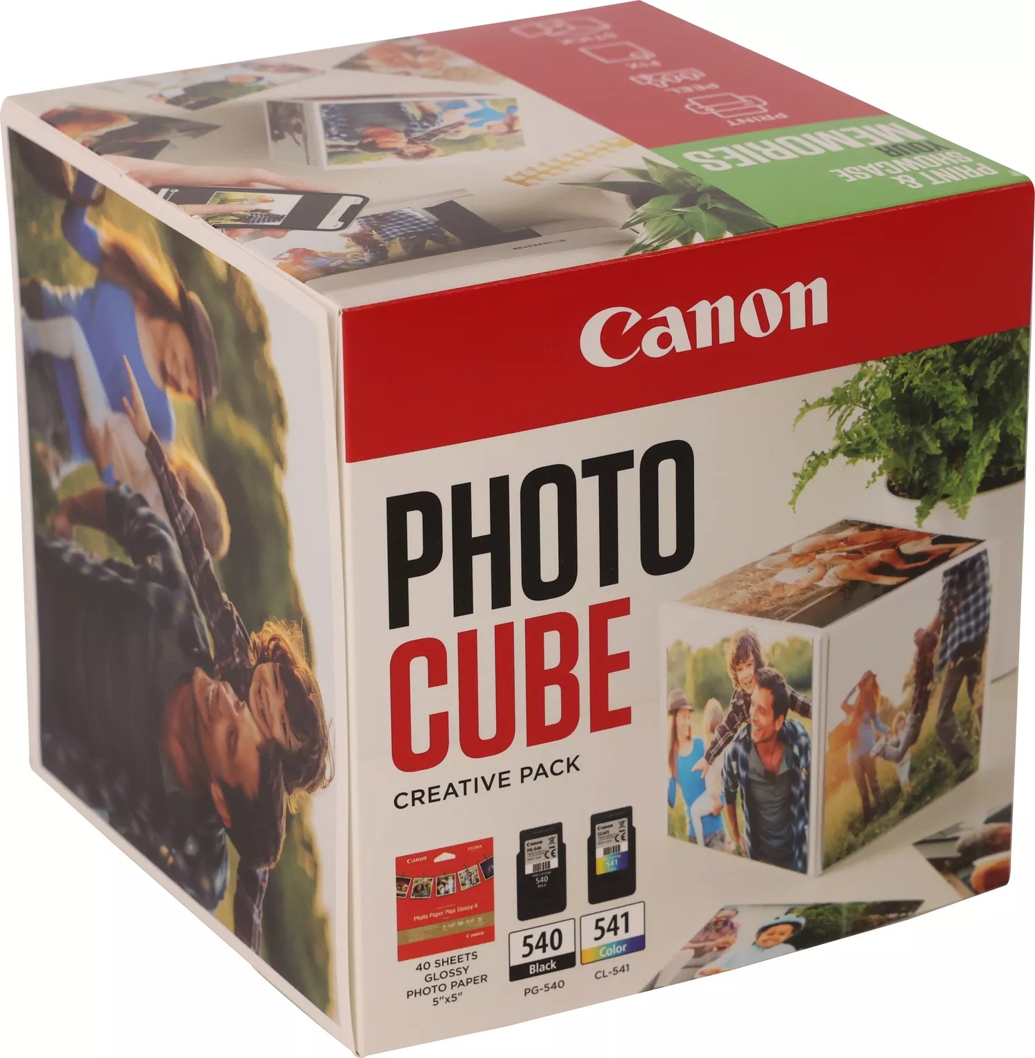 Original Canon PG-540 / CL-541 Photo Cube Ink Cartridges & Glossy Photo Paper Pack Green (5225B019)