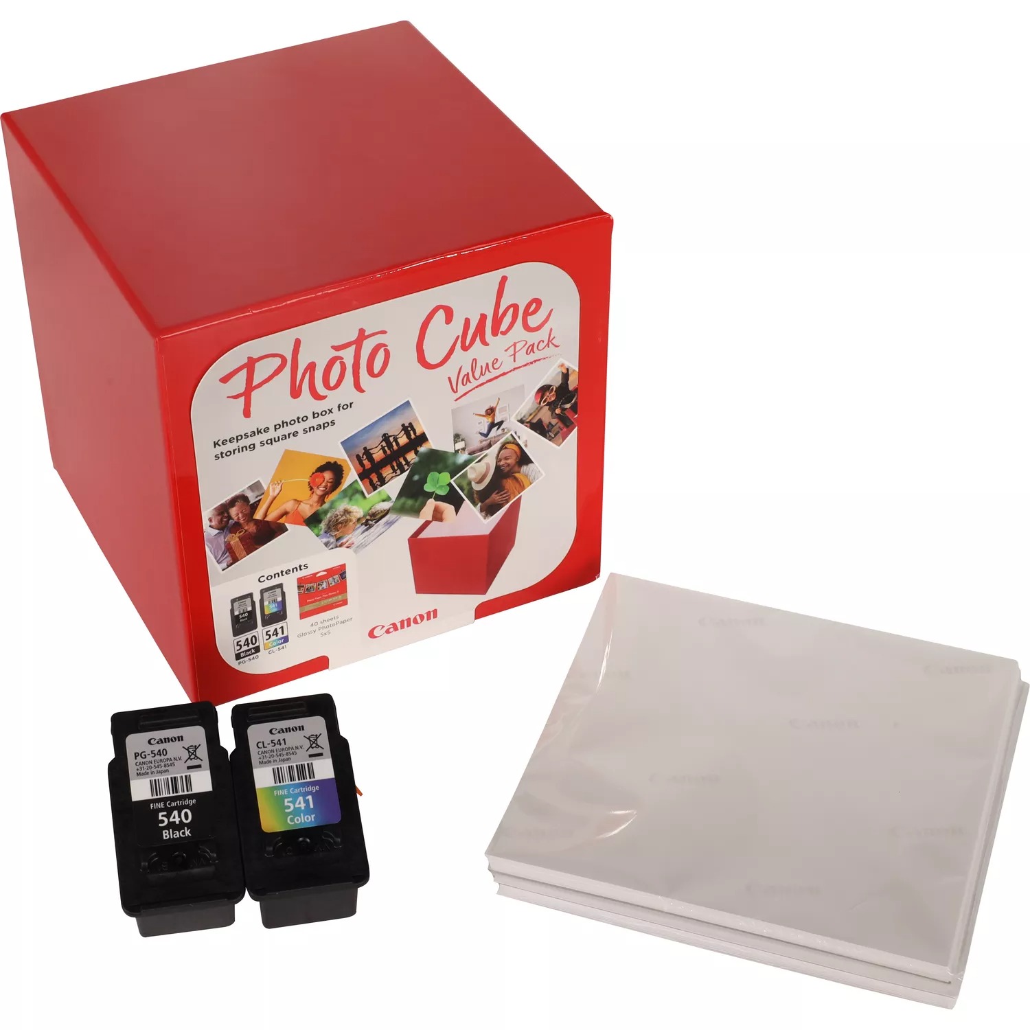 Original Canon PG-540 / CL-541 Photo Cube Ink Cartridges & Glossy Photo Paper Value Pack (5225B012)