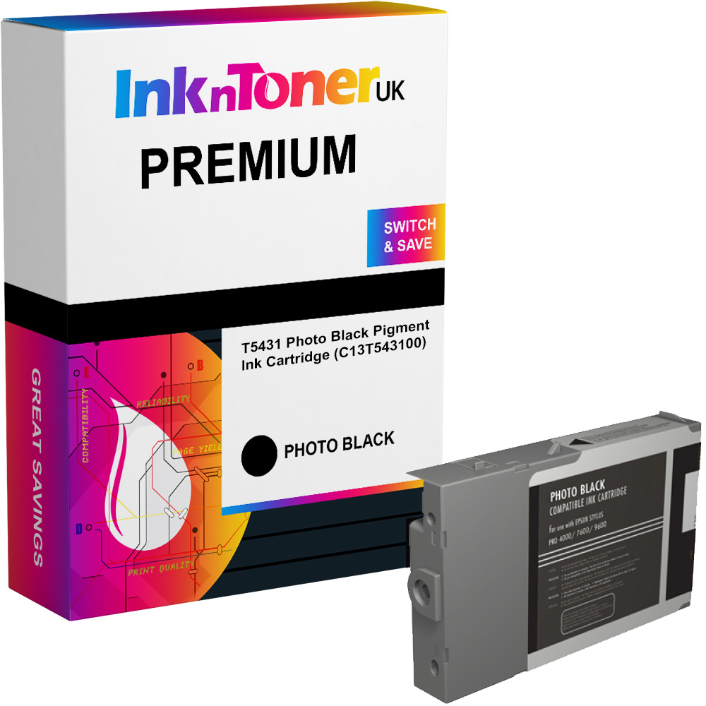 Premium Compatible Epson T5431 Photo Black Pigment Ink Cartridge (C13T543100)
