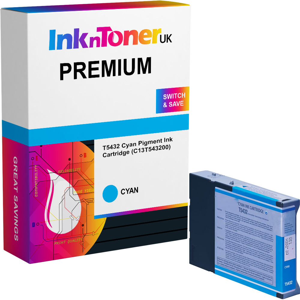 Premium Compatible Epson T5432 Cyan Pigment Ink Cartridge (C13T543200)