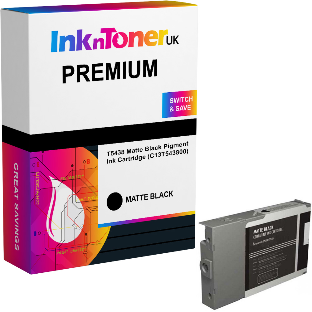 Premium Compatible Epson T5438 Matte Black Pigment Ink Cartridge (C13T543800)